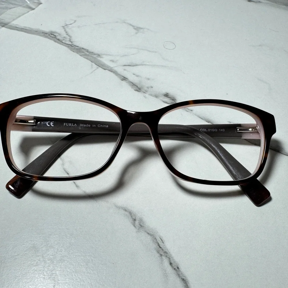 Furla Tate VU4943K Eyeglasses Tortoise Grey Pink Rectangle Frames 53-16-140